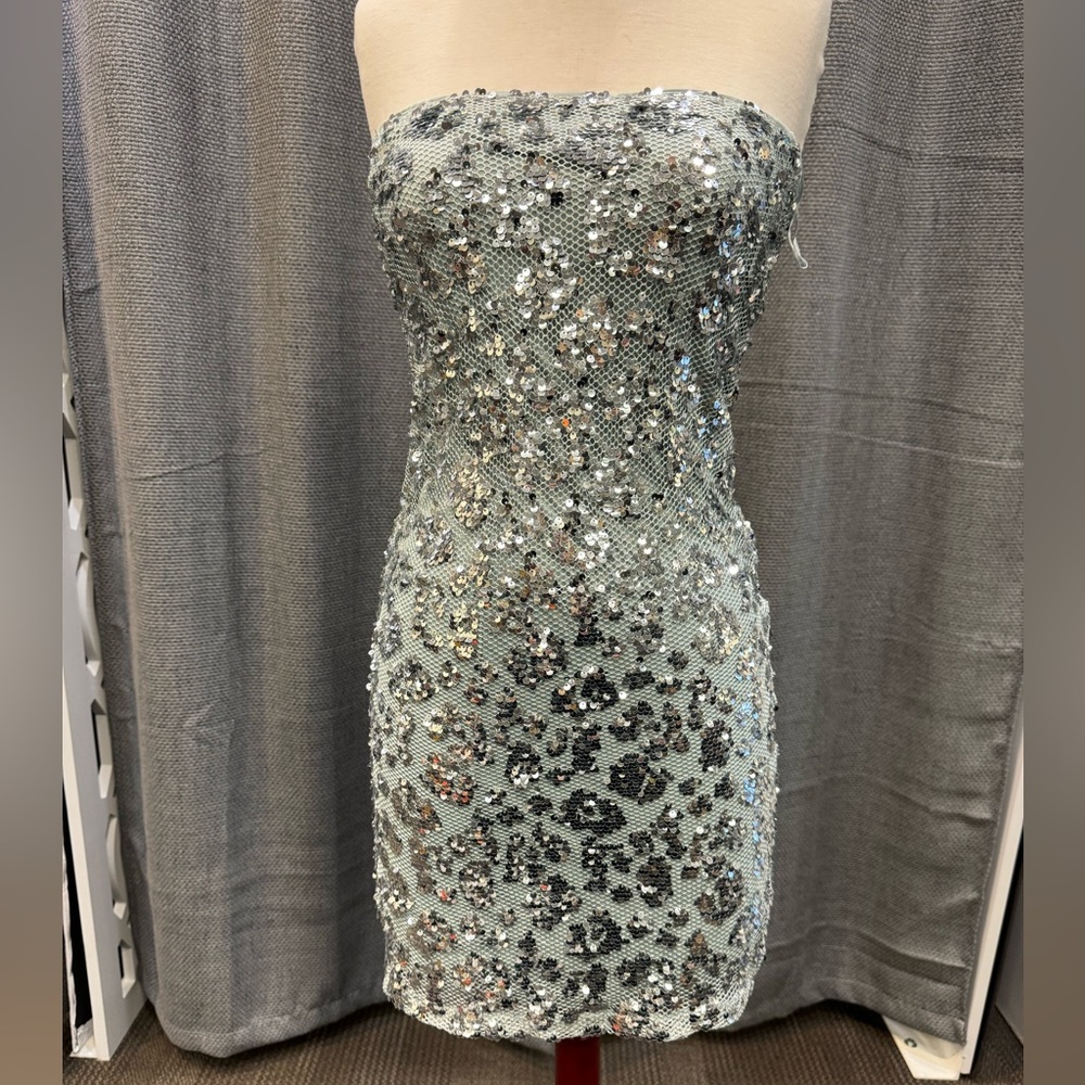 Zara Silver Sequin Strapless Mini Dress